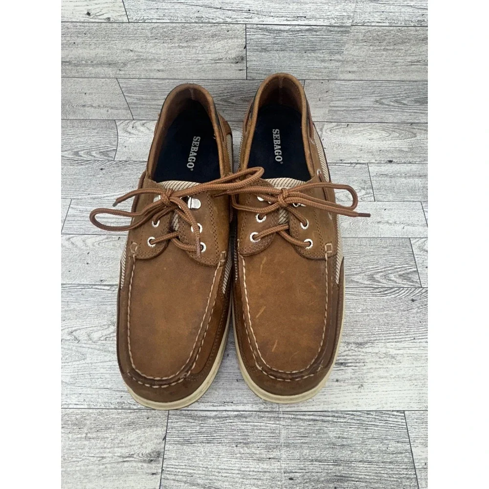 Sebago‎ Cyphon Sea Fisherman Men Brown Leather Boat Shoes B24367 Size 10.5 M